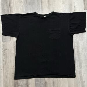 VTG Blank Black Pocket Tee Single Stitch Solid 80s XLT Essential T Shirt Mens 2X